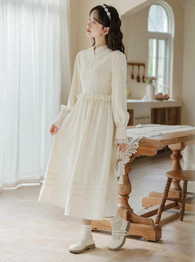 Ruffle Garden Dress Cardigan Flared Milk + Long