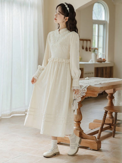 Ruffle Garden Dress Cardigan Flared Milk + Long