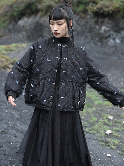 Lässige Sportjacke im Retro-Stil mit dunklem Schmetterlingsmuster