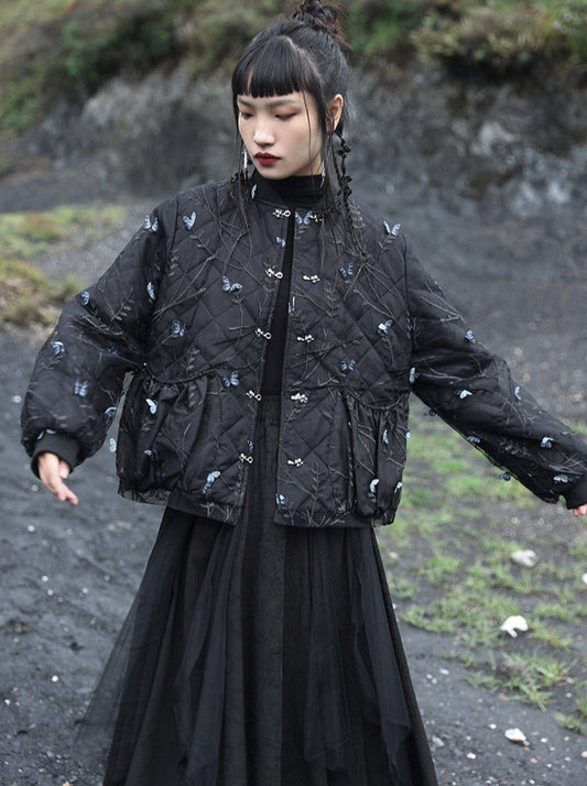 Veste de sport décontractée style rétro à motif papillon foncé