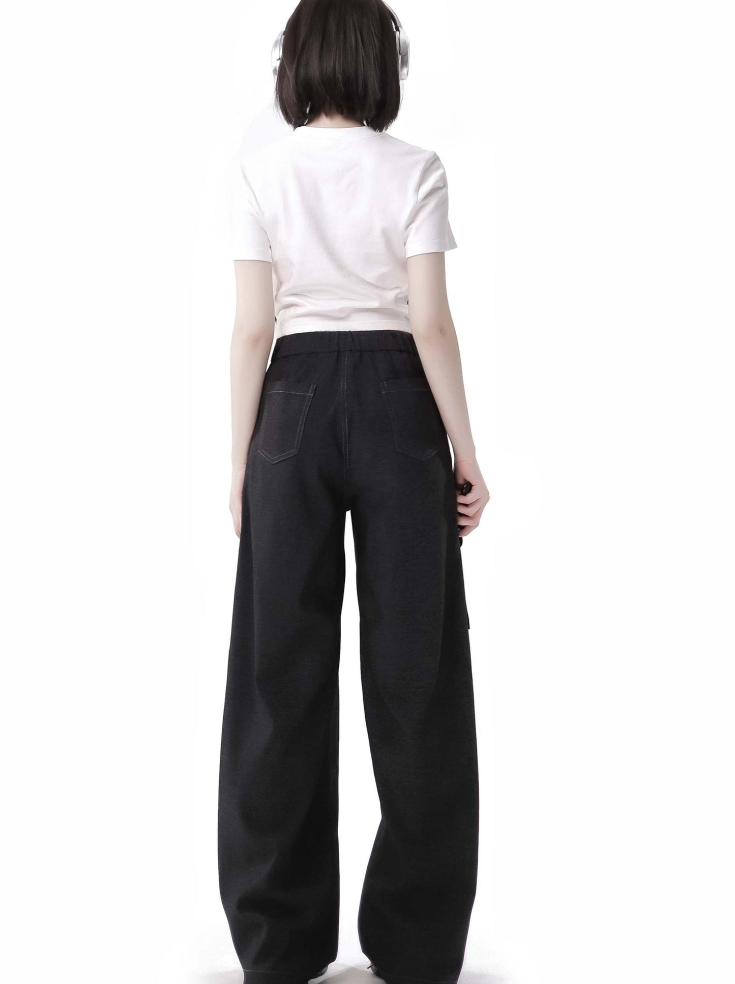 Pantalon à bretelles design d'été, lapin, épaules dénudées, sweat à capuche noir et blanc, costume