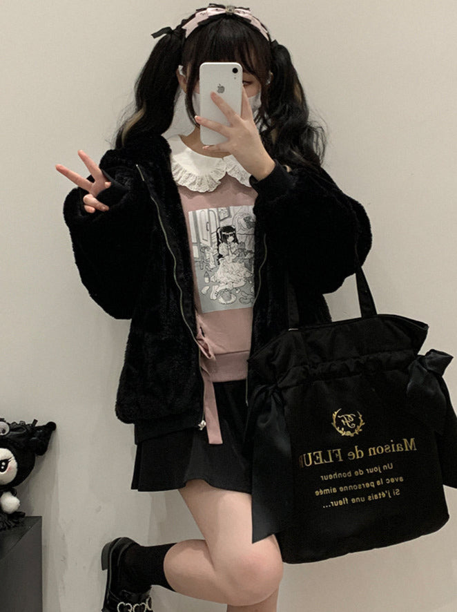Manteau en fourrure pelucheuse à capuche