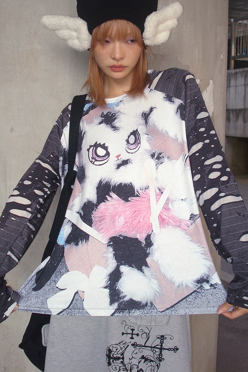 Bunny Print Sleeve Top Placket