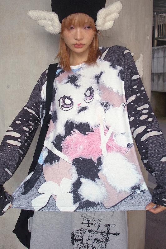 Bunny Print Sleeve Top Placket