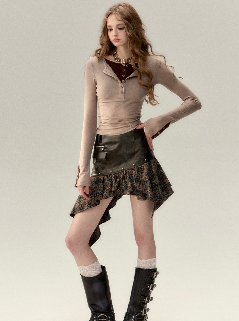 Asymmetrical Leather Retro Skirt
