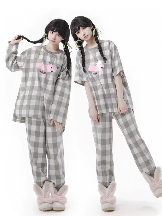 Soft Cotton Pajamas Loungewear Casual Check