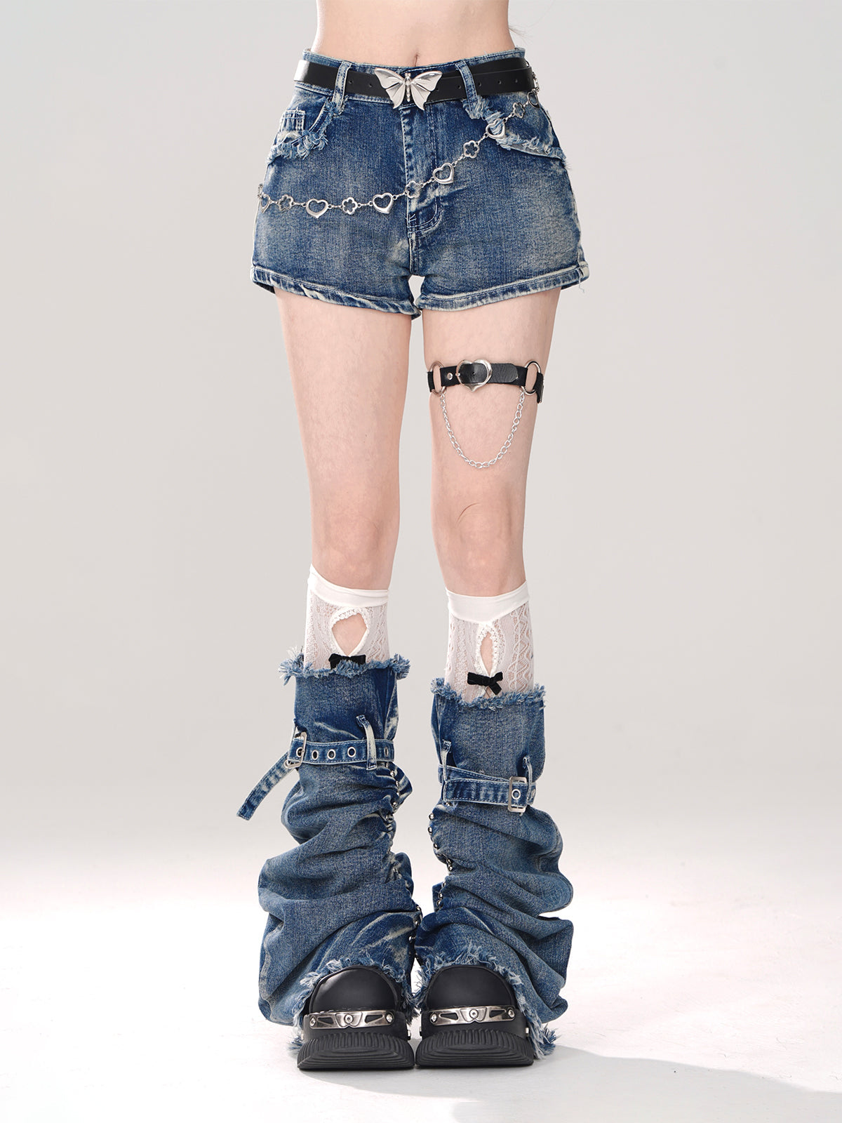 Leg Gray-and-blue + Denim Shorts A-line warmers