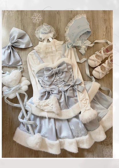 ブルーのスノーフレークリボンボディス冬用プラッシュトリミングストラップレスドレス