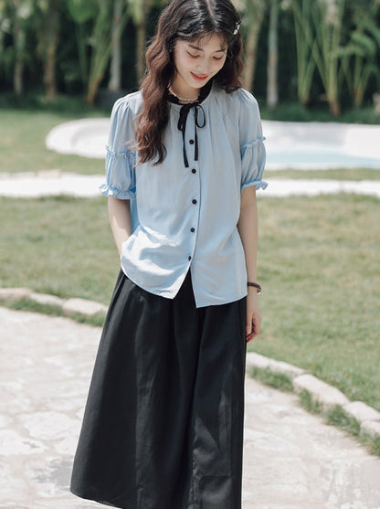 Lce Flared Long + Skirt Shirt Retro Summer Blue