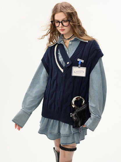 Gilet asymétrique à col en V pour collège