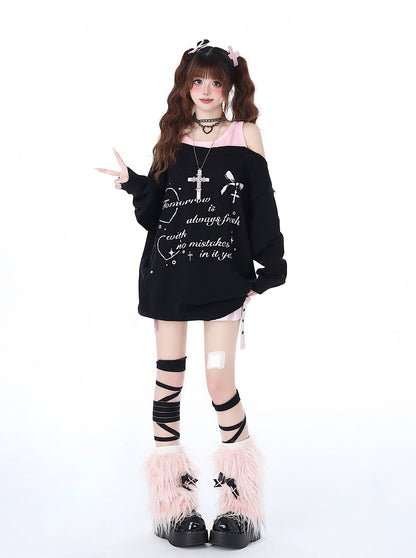 Haut deux pièces à épaules dénudées, style décontracté et cool, effet faux-sucré, pour une fille adorable