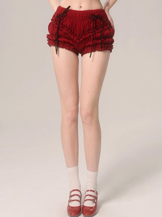 Ruffle Cherry Shorts Red