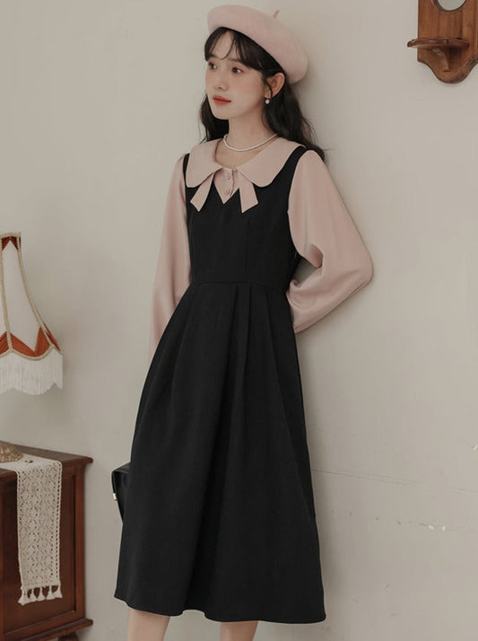 Piece Faux Middle Preppy Style Two French Dress