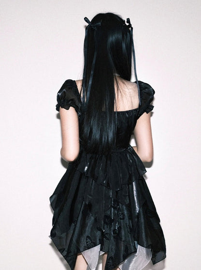 Sleeveless Bow Black Puff Ribbon Dress