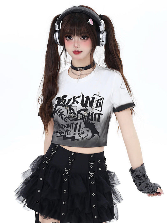 Kurzes, schmales T-Shirt mit Farbverlauf Dark Subculture