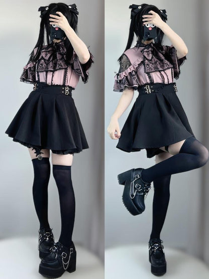 Shirt Sheer Ribbon Shoulder Lace