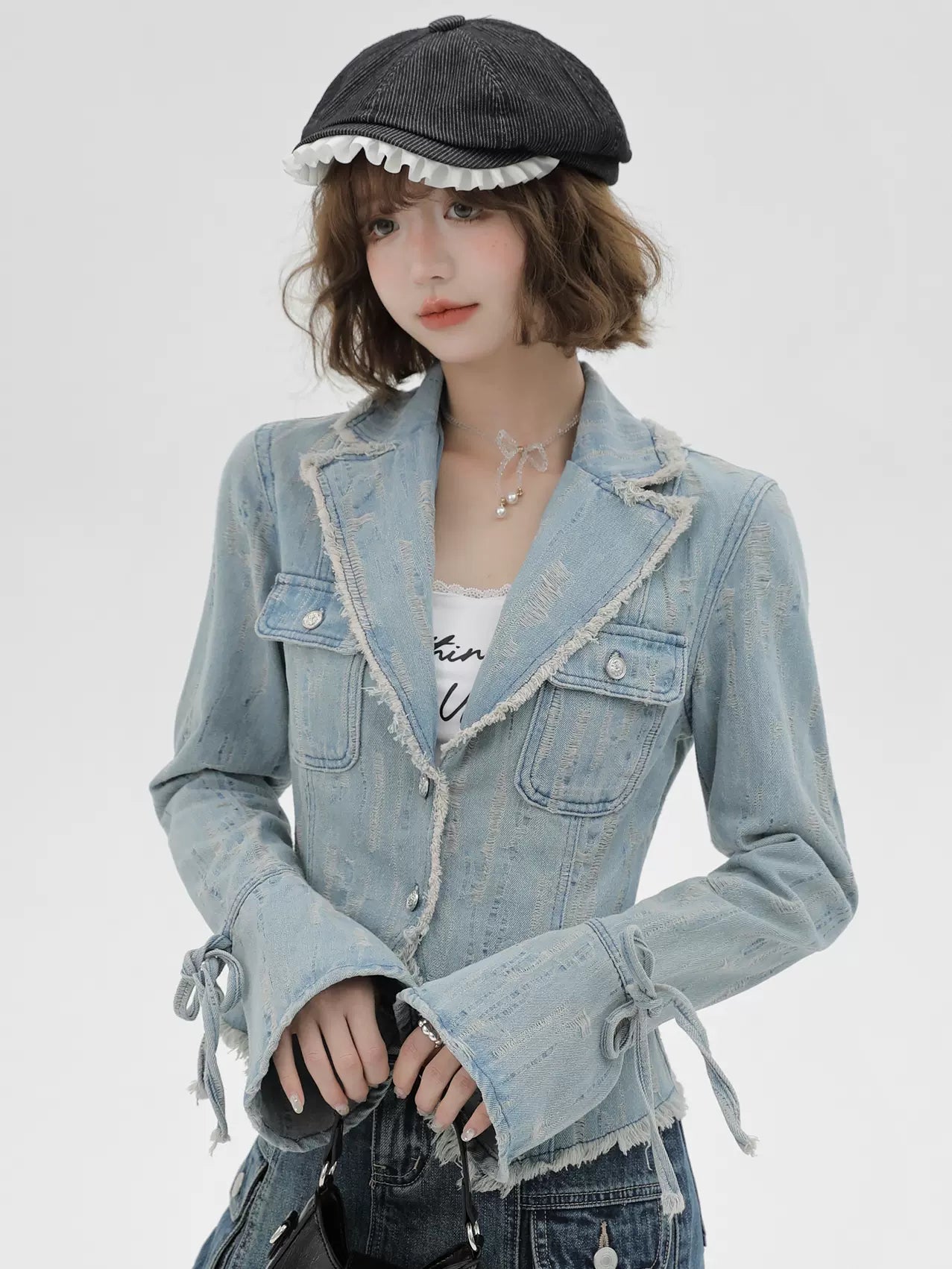 Retro American Wash Anzugkragen Jeansjacke