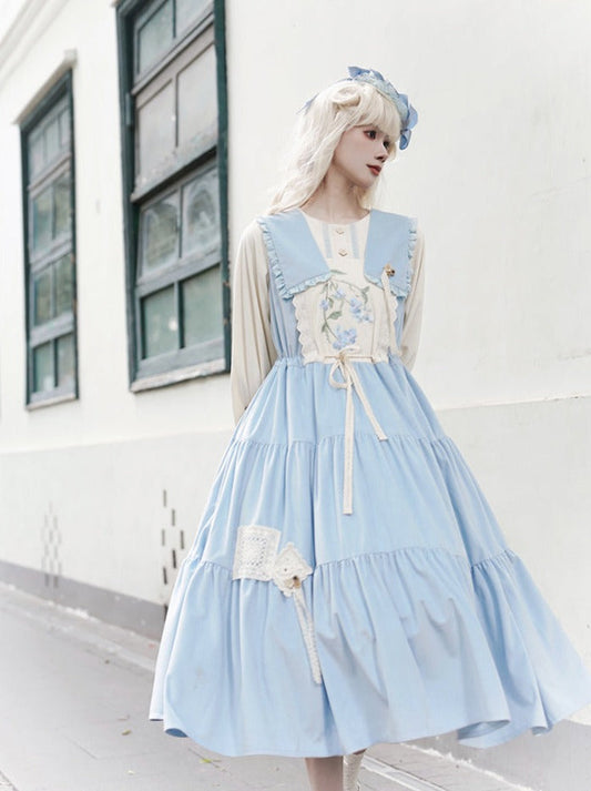 Faux Lolita Kula Two-Piece Flower Embroidery Dress