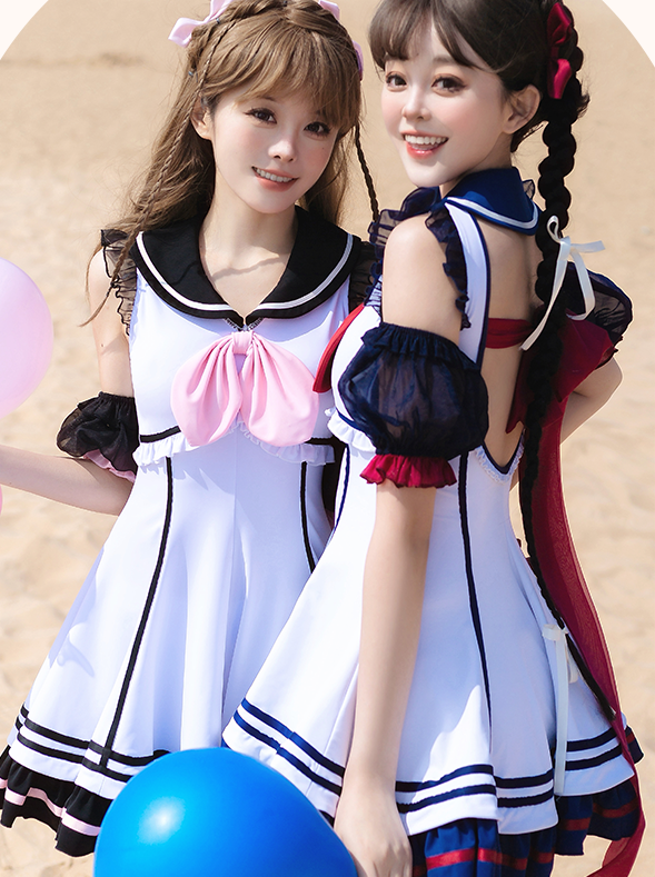 Robe Maillot de Bain Marin Volants Lolita Marine