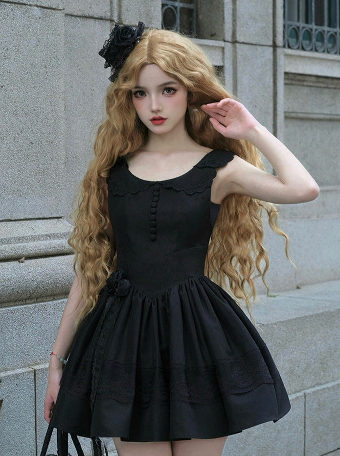 Chemisier en dentelle blanche + veste noire, robe classique noire, style gothique et nuit à volants, voyageuse