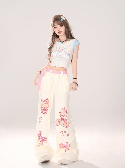 Art Loose Bear Pop Wide Illustration Pants