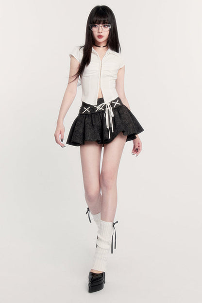 Taille Spitze Hemd Rock Hohe Slim Flared Up +