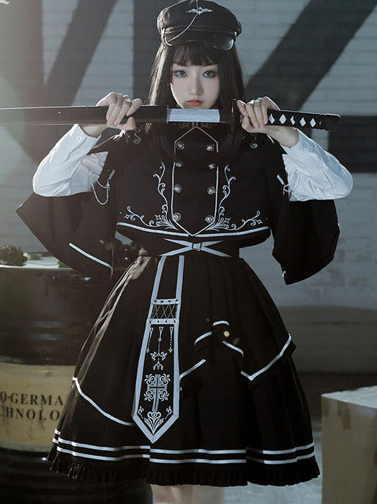 Set Army Up Low Skirt Brumble Cape Dark Military Battle Jacket Uniform