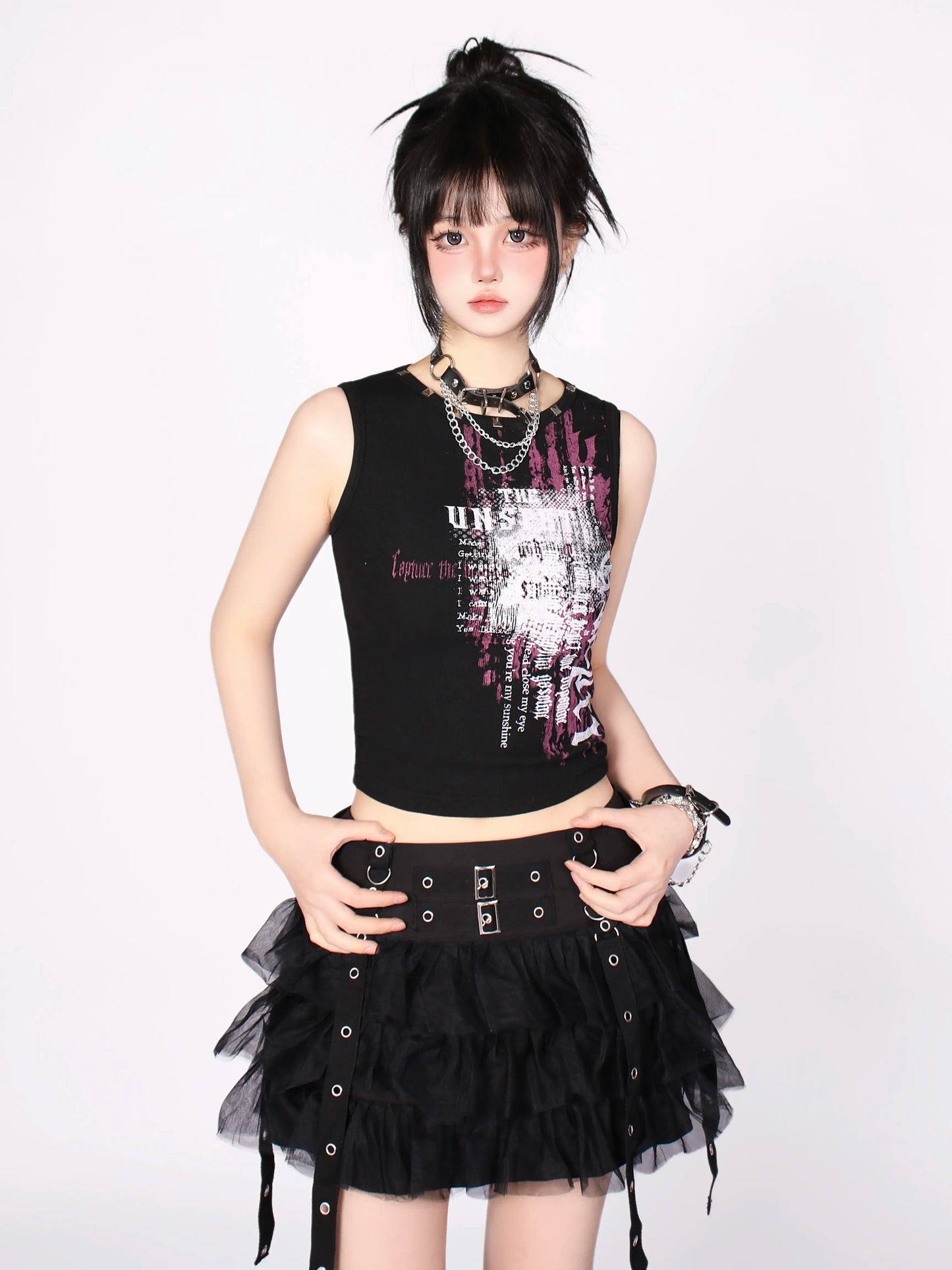 Amerikanisches Tank-Rock-Retro-Top mit Nieten