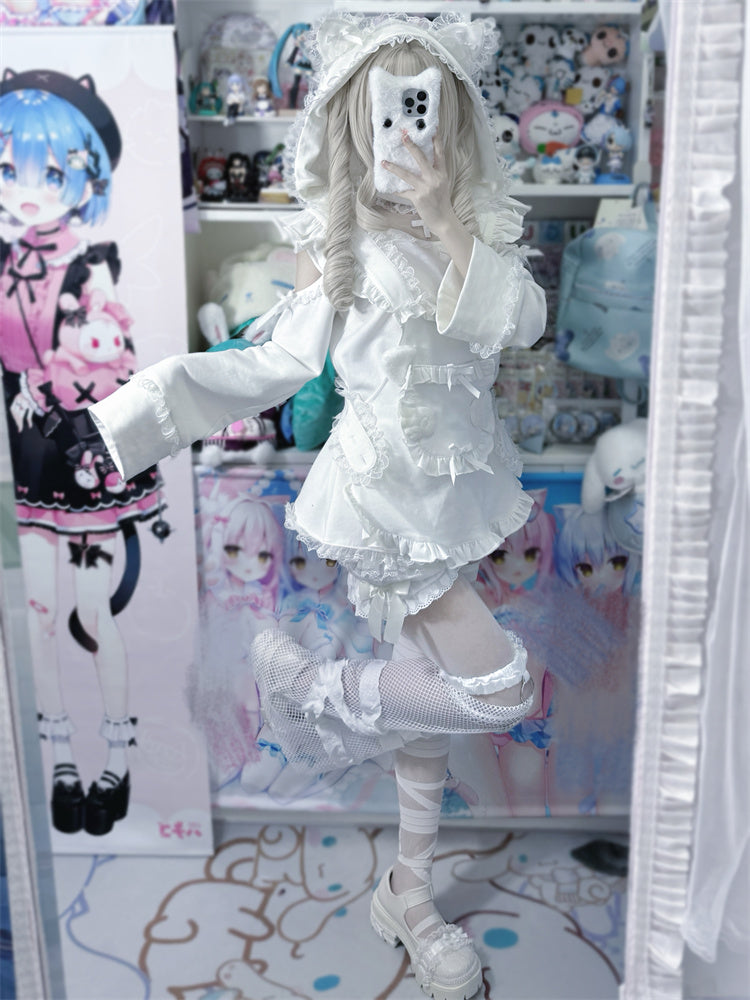Ear Cat Angel Sweatshirt Hood Pocket Apron
