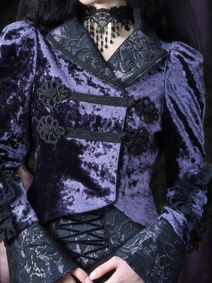Gothic Samtkragenjacke im europäischen Luna Slim Stand