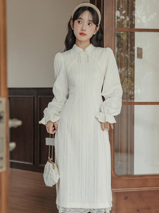 China Ribbed Knit Dress Long