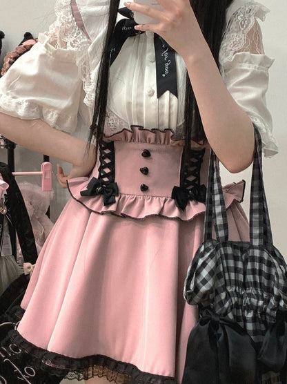 Frill Shoulder Strap Love Back Lace Skirt