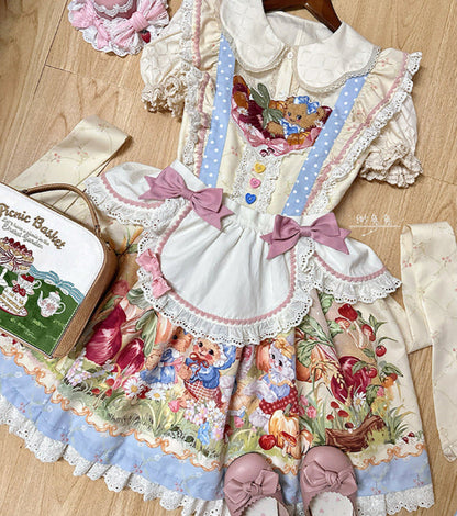 Apron + Reservations Suspender Print Dress Layered Carrot
