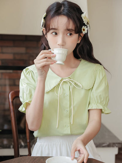 Puff Sleeve Skirt Flared Summer Shirt + Retro Medium