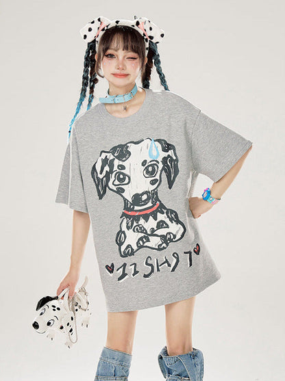 Dalmatiner T-Shirt mit Print, locker, Grau
