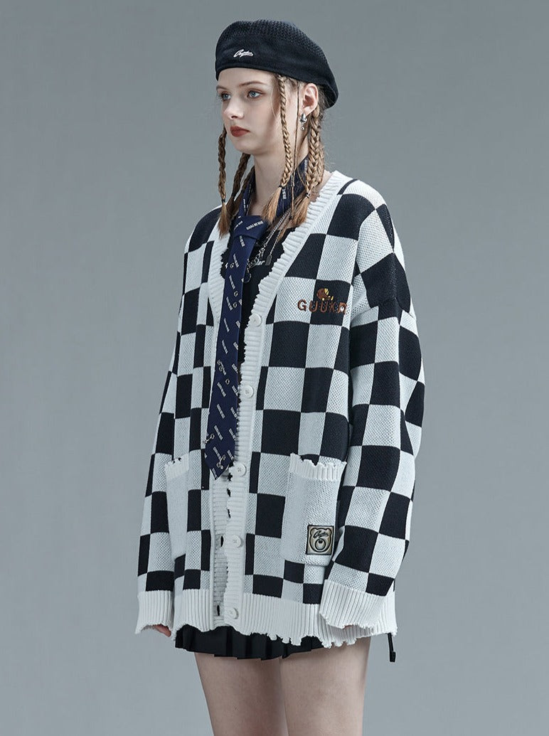 Over Block Cardigan Check
