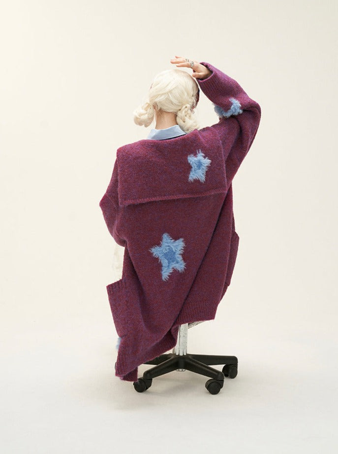 Dark Cardigan Knit Color Star Loose Fur