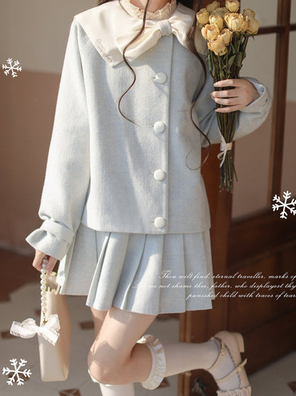 Jupe à col ruban Lolita menthe, veste plissée verte rétro