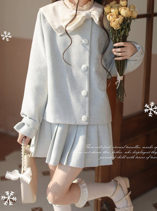 Jupe à col ruban Lolita menthe, veste plissée verte rétro