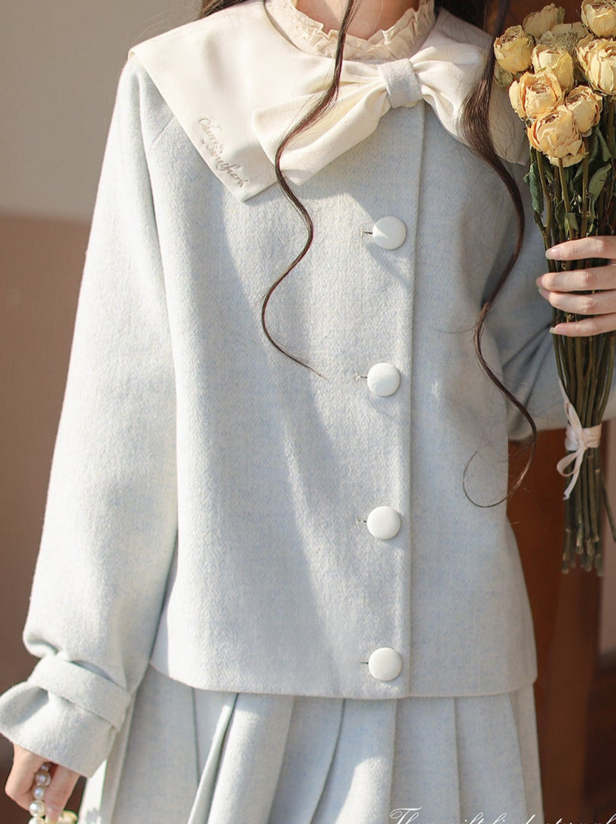 Jupe à col ruban Lolita menthe, veste plissée verte rétro