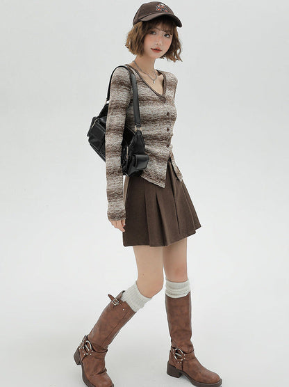 American Retro Knit Striped Cardigan Gradient