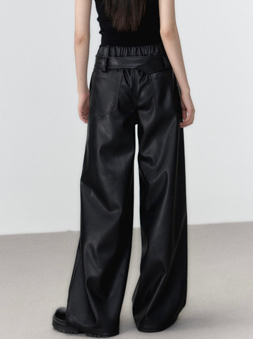 Loose Street All Match Leather Wide Pants
