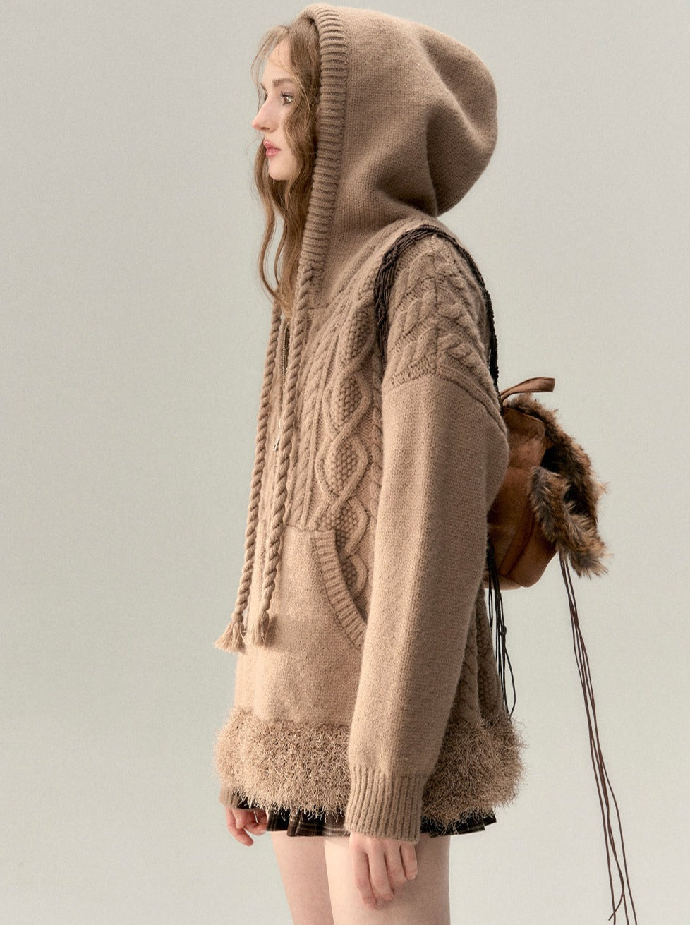 Sweat à capuche zippé en fourrure torsadée