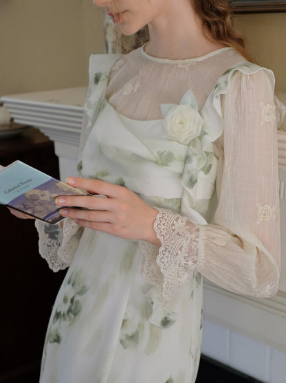 Skirt Top Green Camisole Flower Sheer + Chiffon