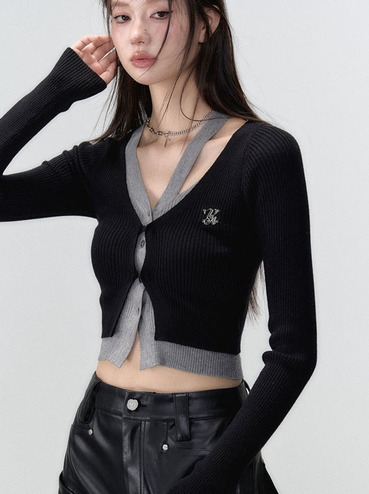 Short Faux Two-piece Sweater