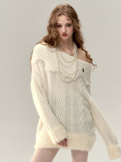 Off-the-shoulder Fur One-pointed Top