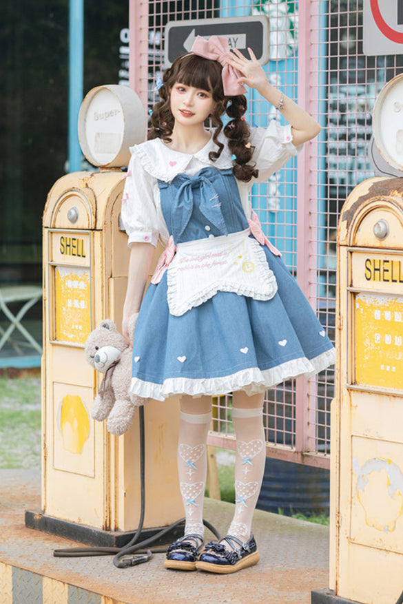 + Denim Apron Lolita Innerwear Jumper-skirt Light Doll Raw