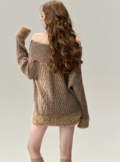 Off-the-shoulder Fur One-pointed Top
