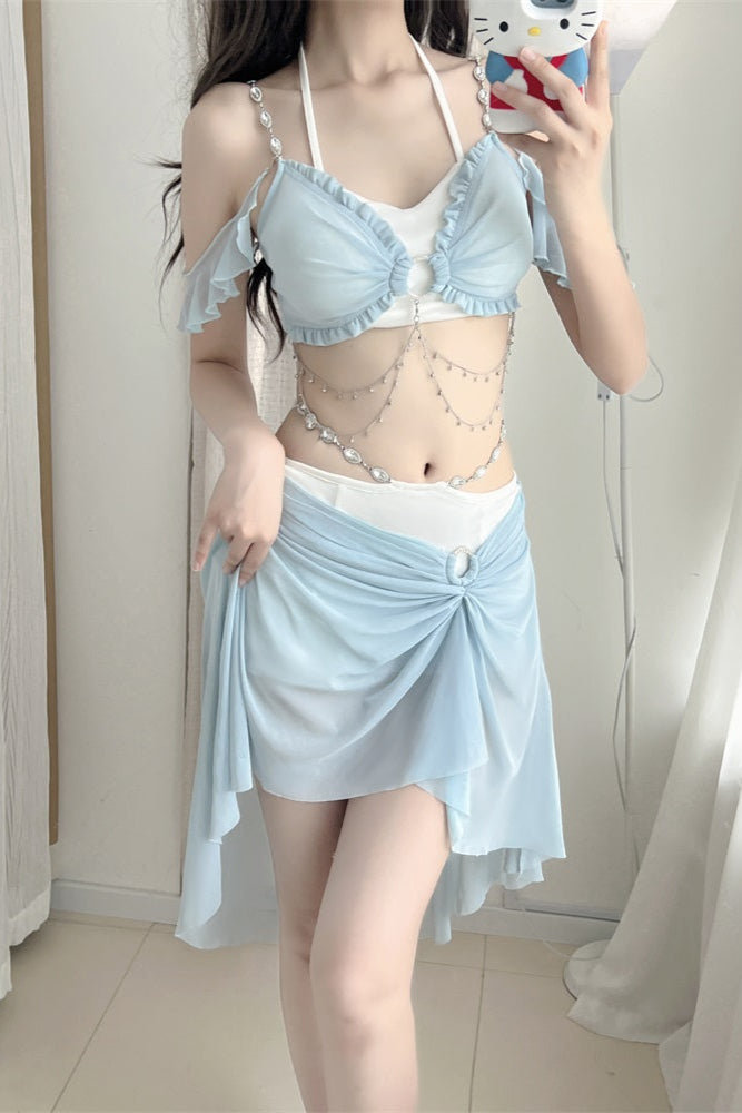 Swimsuit Blue Mermaid Set Split Light