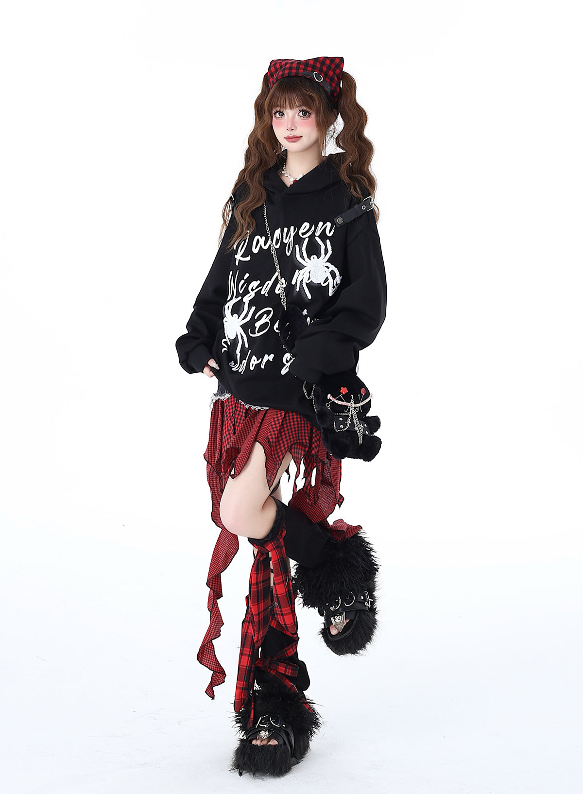Print Street Hoodie Leather Buckle Hooded American Graffiti Spider